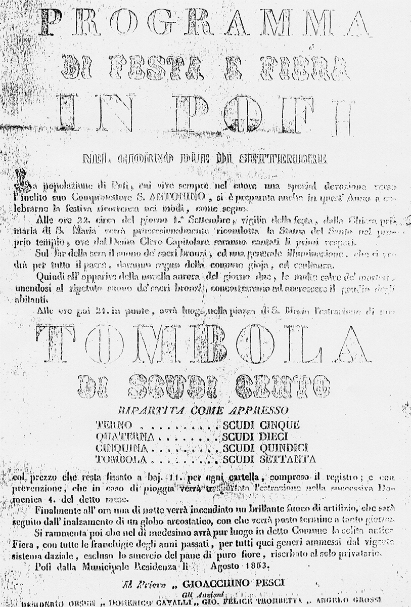 Programma Festa Del 1° E 2° Settembre 1853